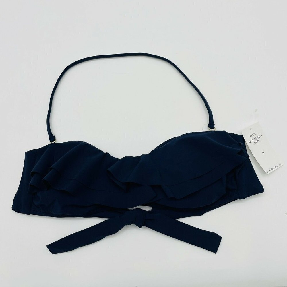 Banana Republic Womens Size Small Ruffle Halter Bikini Swim Top Navy Blue 545